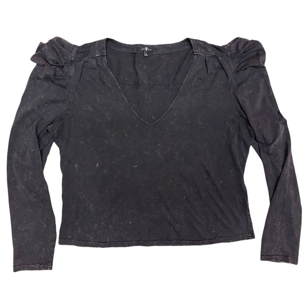 NWOT 7 for All Man Kind Black Puff Sleeve Cotton Top Street wear Sz L
